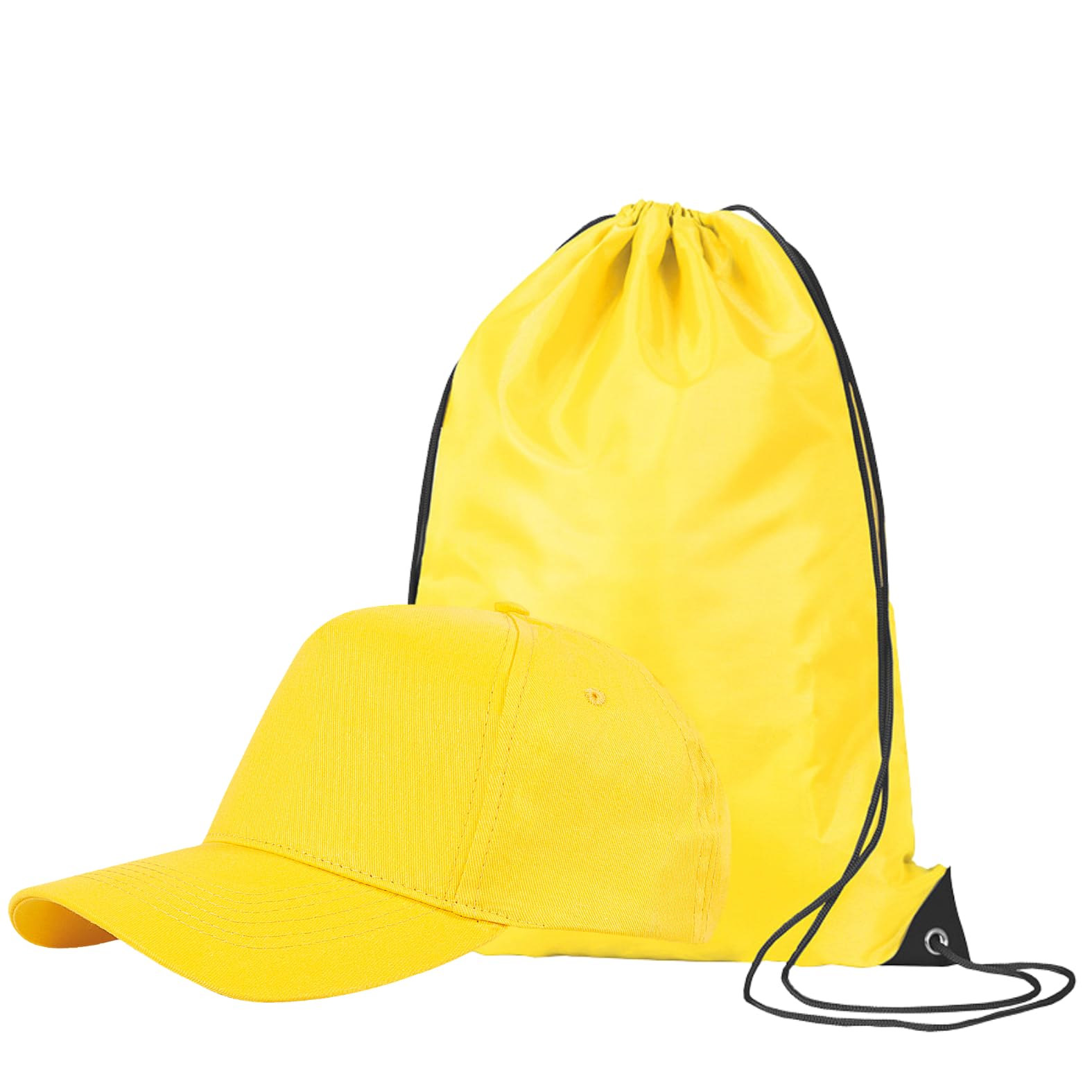 Kit 10 Cappellini + 10 Sacche Personalizzate ideali per Eventi all' aperto, Gite, Fiere, Campagne Promozionali, Gadget Aziendali, Omaggio a Clienti (Giallo)