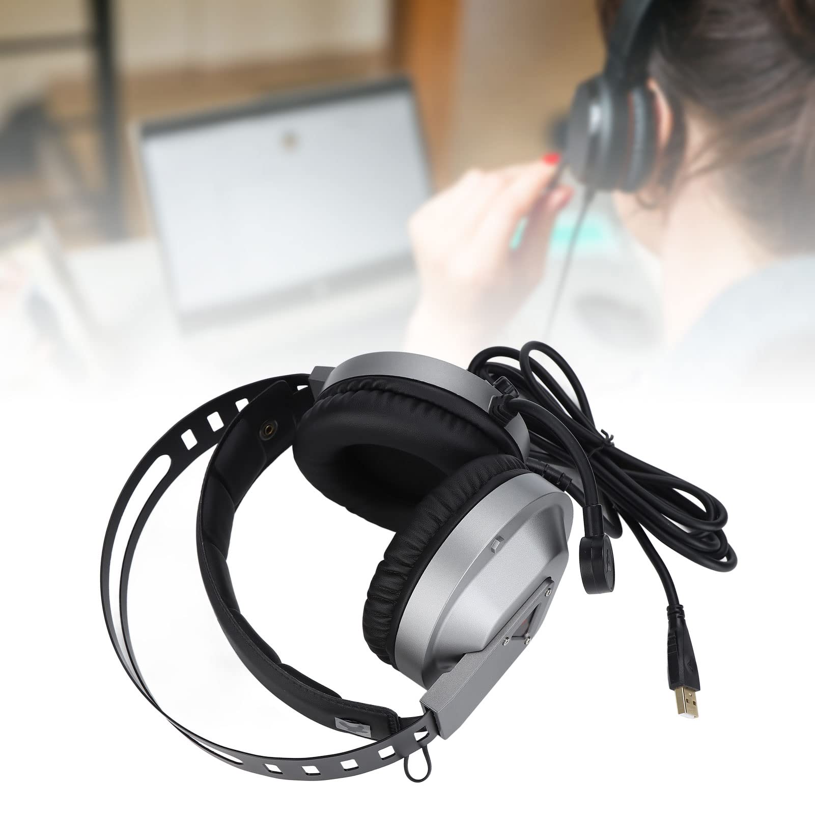Taidu 7.1 Auriculares de juego Surround con almohadillas para los oídos, micrófono LED para ordenador portátil PC