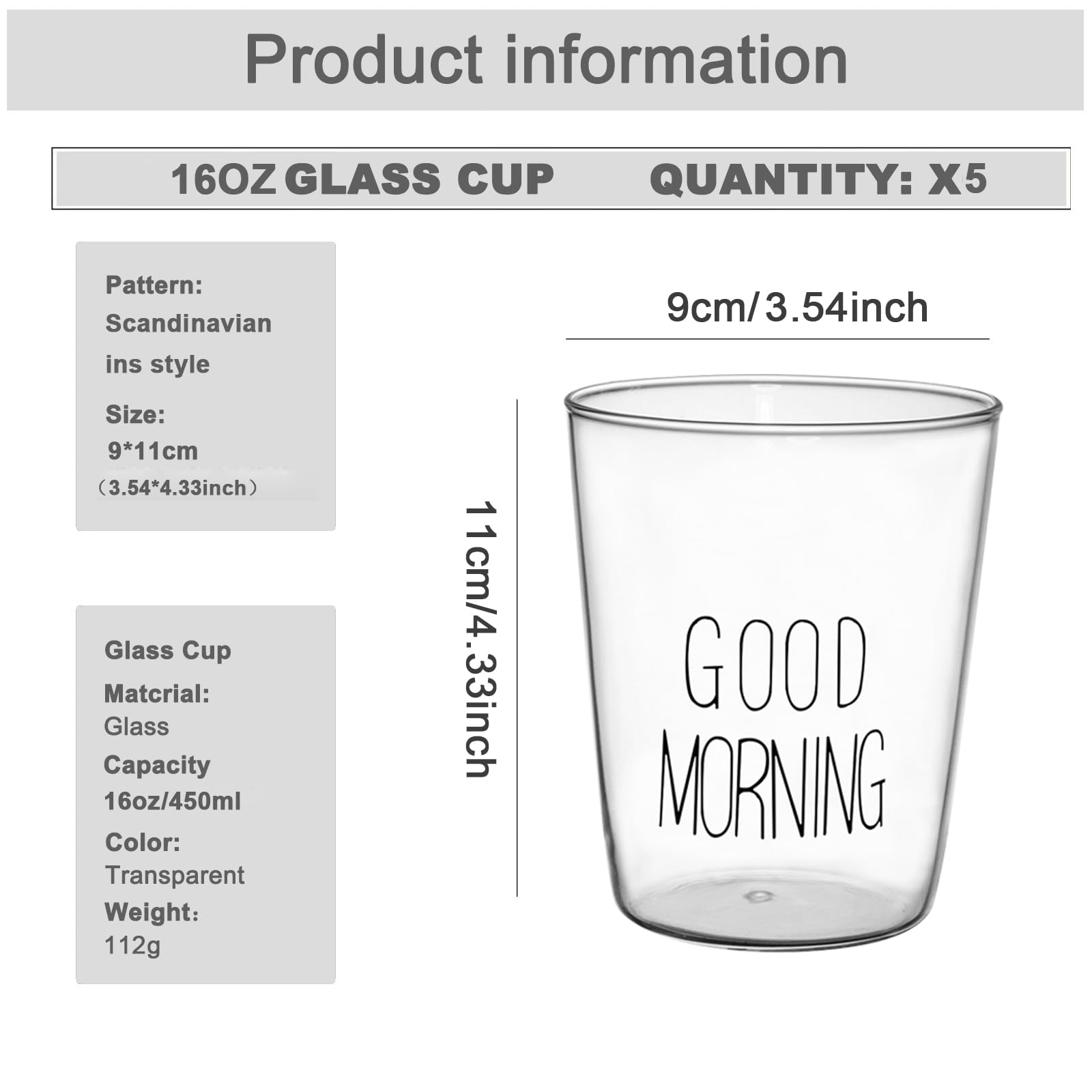 DNIENKGE 16oz Highball Drinking Glasses,Set of 6 Juice Glasses,Tall Clear Glassware Drinking Glass Cups,for Iced Coffee, Water,Juice, Cocktails,Beverages, Milk.Dishwasher Safe.(black)