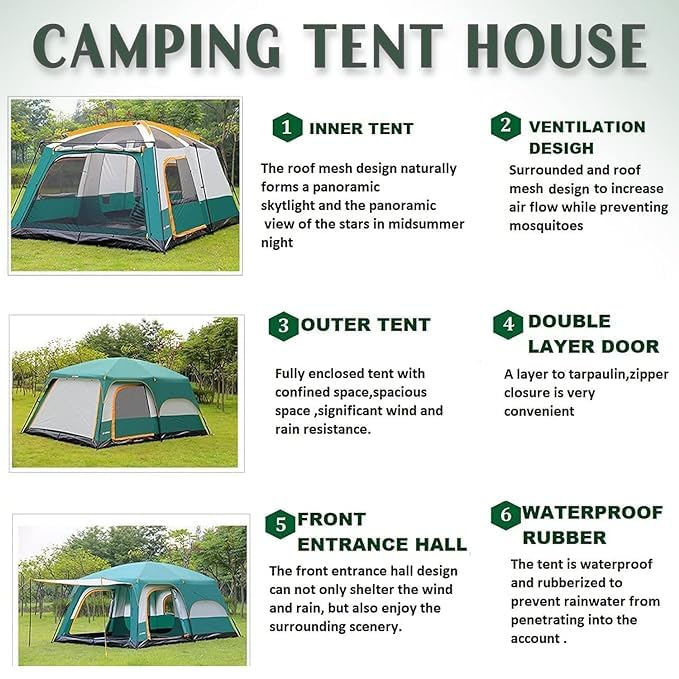 Image of Amazing Outdoor Family Tent 5-6 Person - for Camping, Outdoor, Family, Camp, Trekking, 150D Oxford Material Use for This