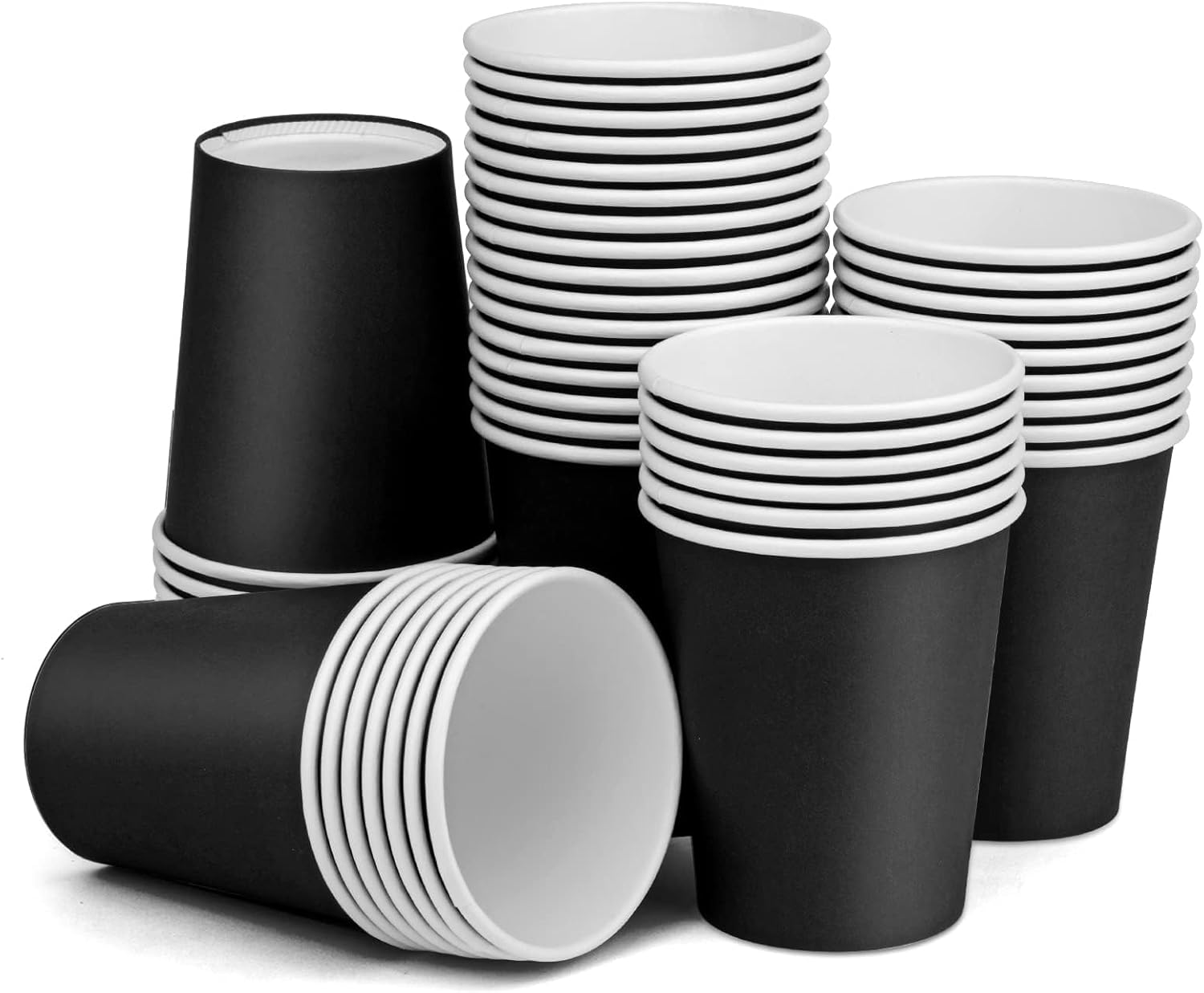 Paper Cups 8 oz 50 Pack Disposable Paper Cups, Paper Coffee Cups, Disposable Cups for Hot or Cold Beverage Drinking for Halloween, Party, Picnic, BBQ, Travel, and Event -Black