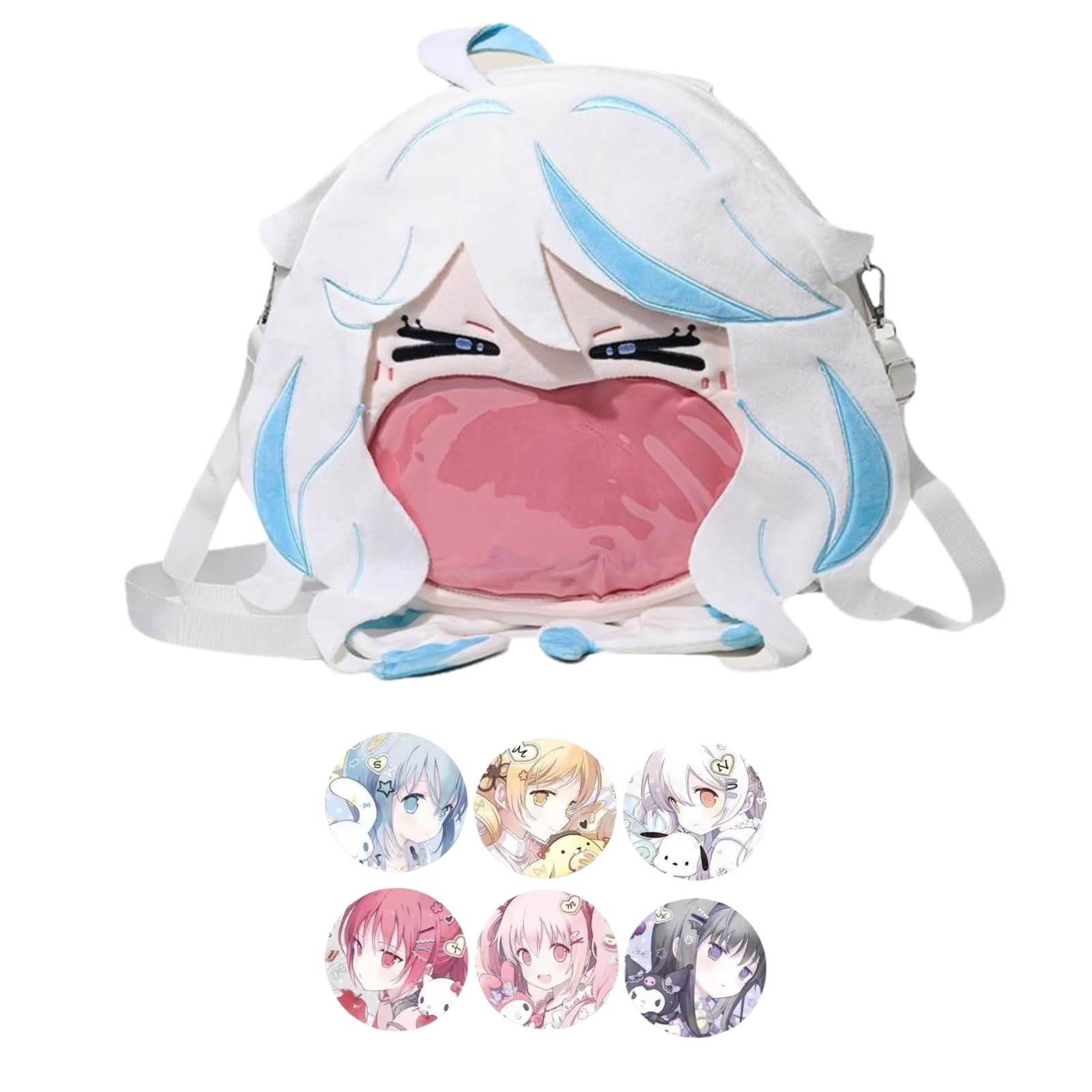 HOKMAH Kawaii Backpack with Kawaii Pin and Accessories, Comic-Con y2k Shoulder Bag Daypack cute Backpack Grunge Itabag Purse (White Blue)