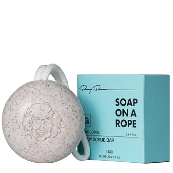 MARLOWE. No. 069 Soap On A Rope Body Exfoliator Scrub Soap Bar 4.85 Oz with Pumice, Apricot Seed Powder, Shea Butter & Olive Oil, Formula with No Parabens & Sulfates, Santal Scent