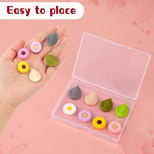 Miniatura 3 de ZEYIYER 16 tapones de aguja de tejer, protectores de punta de aguja de tejer de silicona, lindas tapas de aguja de punto de margarita y hojas,