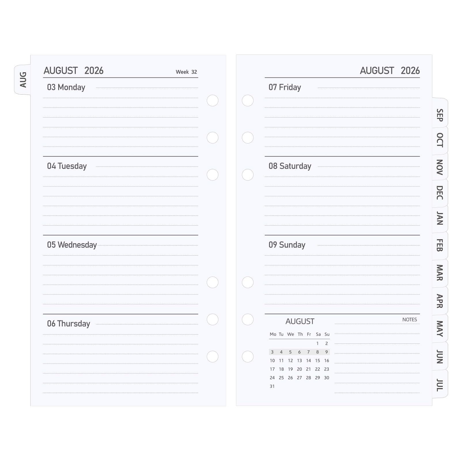 Academic Diary 2026 2027 Refill Personal Size, Mid Year Diary Weekly Planner from August 2026 to July 2027, Week on Two Pages, Compatible with Filofax Personal Organiser, 95 x 171 mm
