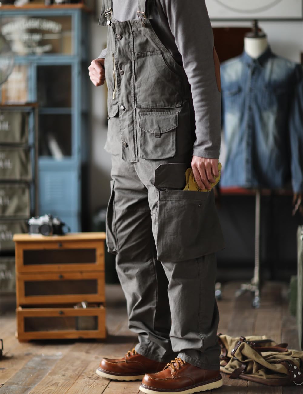 Rexcyril Męskie kombinezony na szelkach luźny krój workowate na co dzień odzież robocza moda lekkie niechlujne kombinezony z kieszeniami cargo