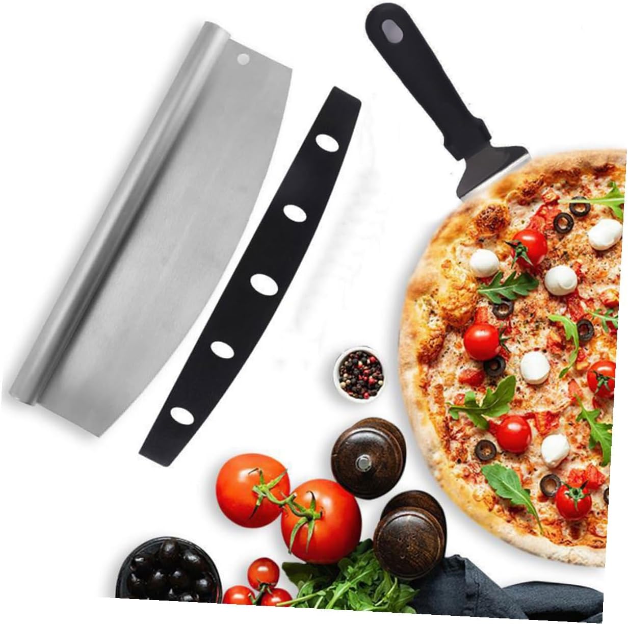 KALLORY Pizza Cutter and Shovel Set 2pcs Stainless Steel Pizza Slicer with Pp Sheath Multifunctional Kitchen Gadget for Homemade Preparation and Serving