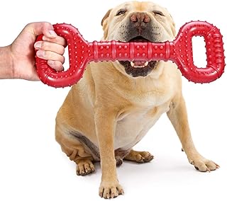 Feeko Dog Toys for Aggressive Chewers Large Breed 15 Inch Interactive Bone, Durable Indestructible Dog Toys with Convex Design, Natural Rubber Tug-of-war Toy for Extral Large Dogs (Red)