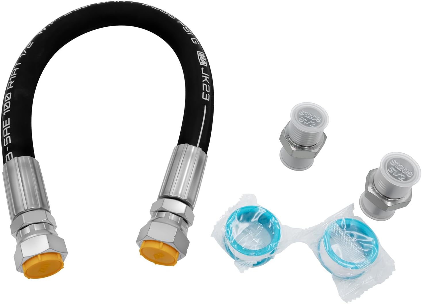 1/2" x 20" Stainless Steel Braided Air Compressor Discharge Hose - High Temp 320°F & Triple-Layer Burst Proof Design - Vibration Isolator Lead-in Hose with Two 1/2" Adapters