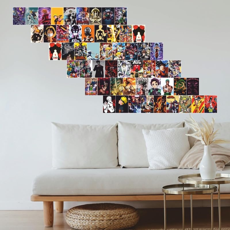 Image of POSTERONN Anime Wall Posters Set of 54, 4x6 Inch Collage Kit | 300 GSM Thick Paper Prints with Double Side Tape | Manga Wall Art for Room Decor | Bedroom Study Hostel Decoration Set