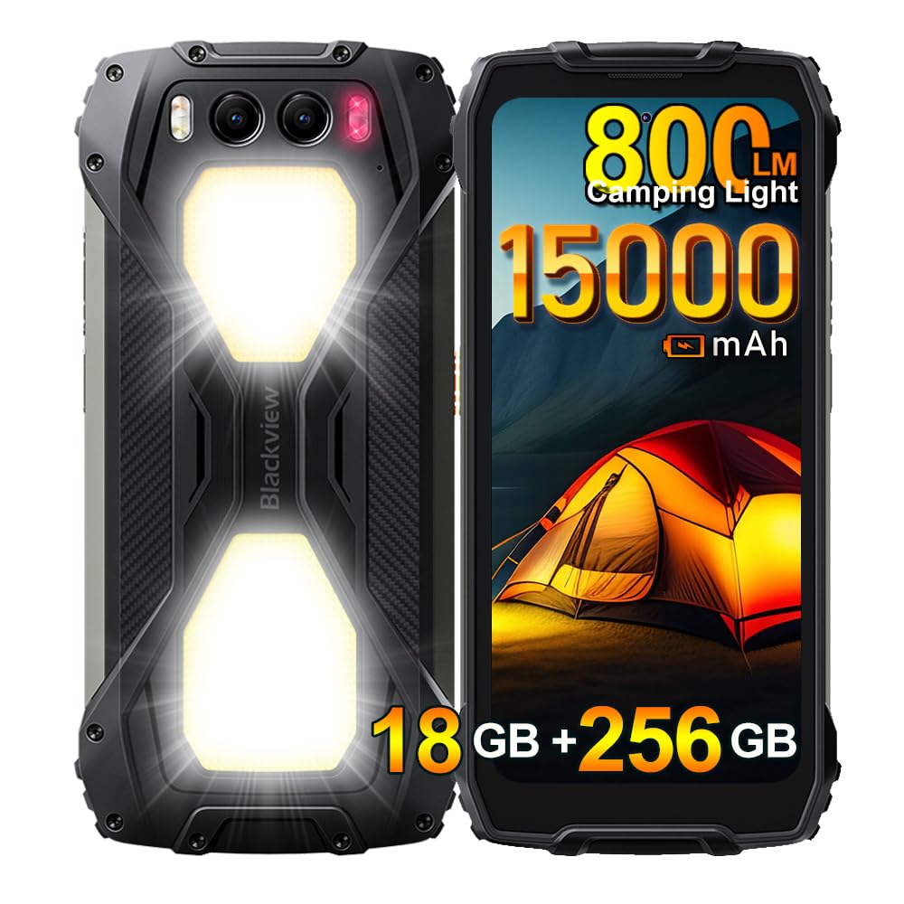 Blackview BV7300 Rugged Smartphone, 18GB+256GB/2TB Telefono Robusto 15000mAh, 2*800LM Lampada da Campeggio Telefono Indistruttibile,50MP+32MP, 6.67"HD+ Cellulari Resistente,4G/NFC/GPS/2 Anni Garanzia