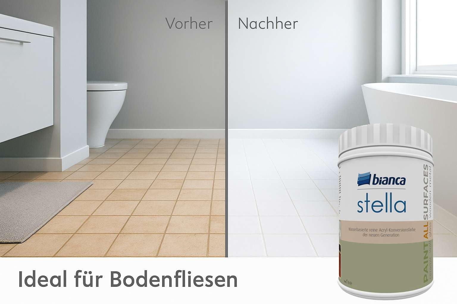 Bianca Stella Fliesenfarbe Ohne Schleifen - Wasserbasierter Parfümierter Fliesenlack für Badezimmer, Küche, Bodenfliesen, Wandfliesen - Anthrazit, Glänzend, Kratzfest, Hochdeckend, 1000ml