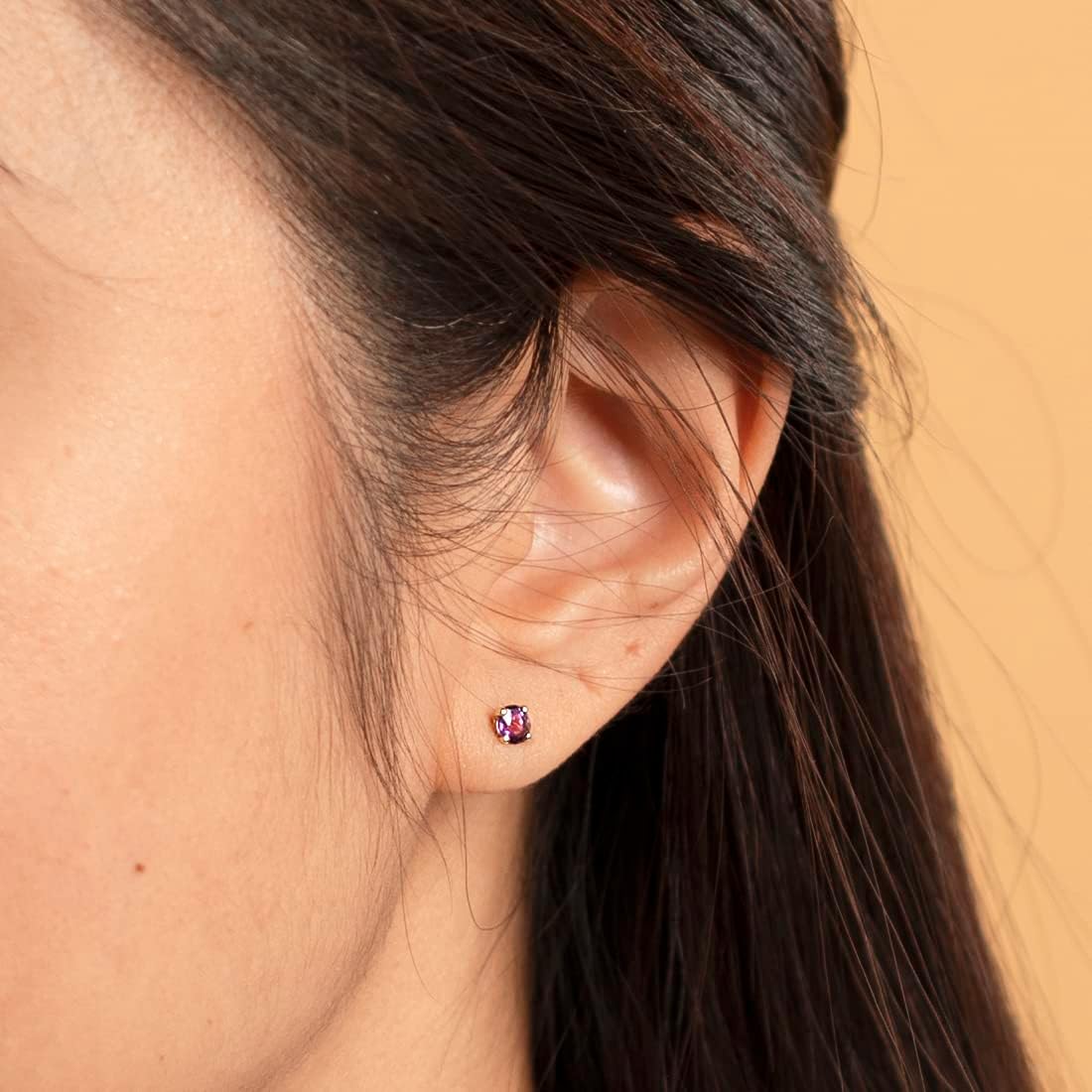 Peora Solid 14K Gold 4mm Round Amethyst Solitaire Stud Earrings for Women, Hypoallergenic 0.50 Carat total AAA Grade, February Birthstone, Friction Backs