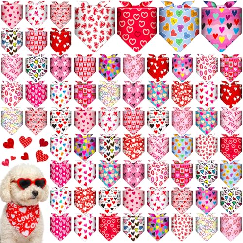 Hillban 72 Pcs Valentines Day Dog Bandanas Bulk Love Dogs Bandanas Valentine\'s Day Pet Scarf Soft Dogs Triangle Scarfs Valentine Pet Bandana Red Pink Dog Scarf, Small and Medium Pets