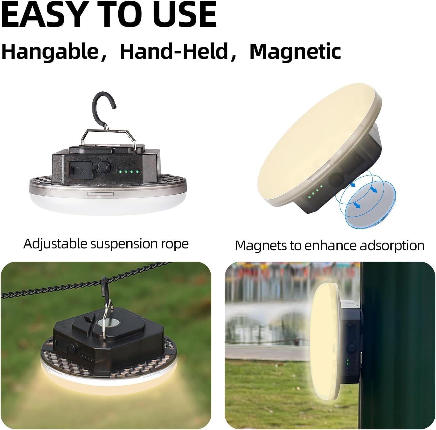 Camping-Lichter, 12.000 mAh, 4000 lm, 3 Farb-Beleuchtungsmodi, helle wiederaufladbare LED-Lampe, 40 W, IPX5 wasserdicht, Magnet, Stromausfall, Notfall-Überlebens-Kits und