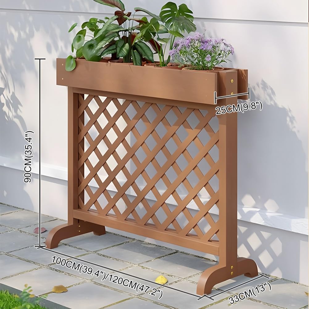 Pantalla de privacidad de celosía de madera, valla decorativa para patio y divisor de jardín con soportes para macetas para patios y uso comercial