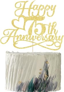 Gold Glitter Happy 75th Anniversary Cake Toppers -Wedding Anniversary Party Decorations,75th Wedding Anniversary, Company Anniversary Party, Birthday Party Decorations