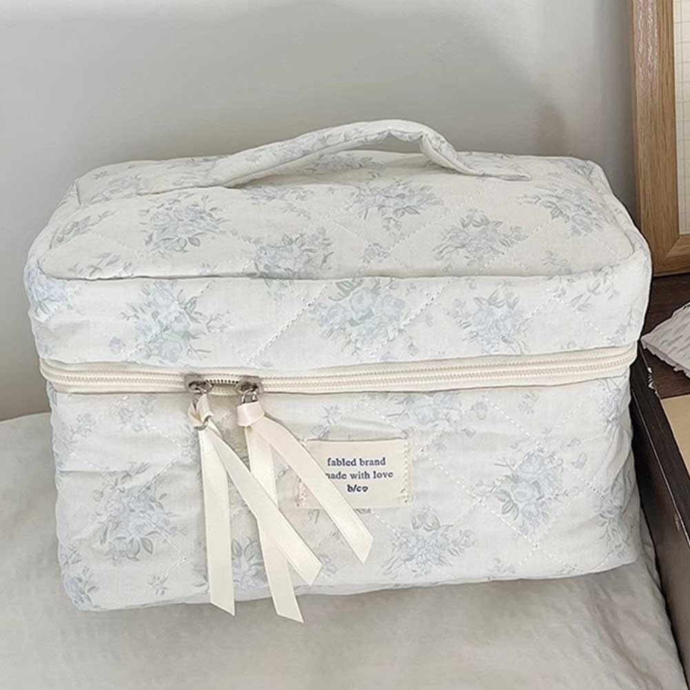 Starnearby Women's Soft Cotton Quilted Toiletry Bag, Floral Makeup Bag, Makeup Storage Pouch, Quilted Makeup Pouch, Travel Cosmetic Bag - 2