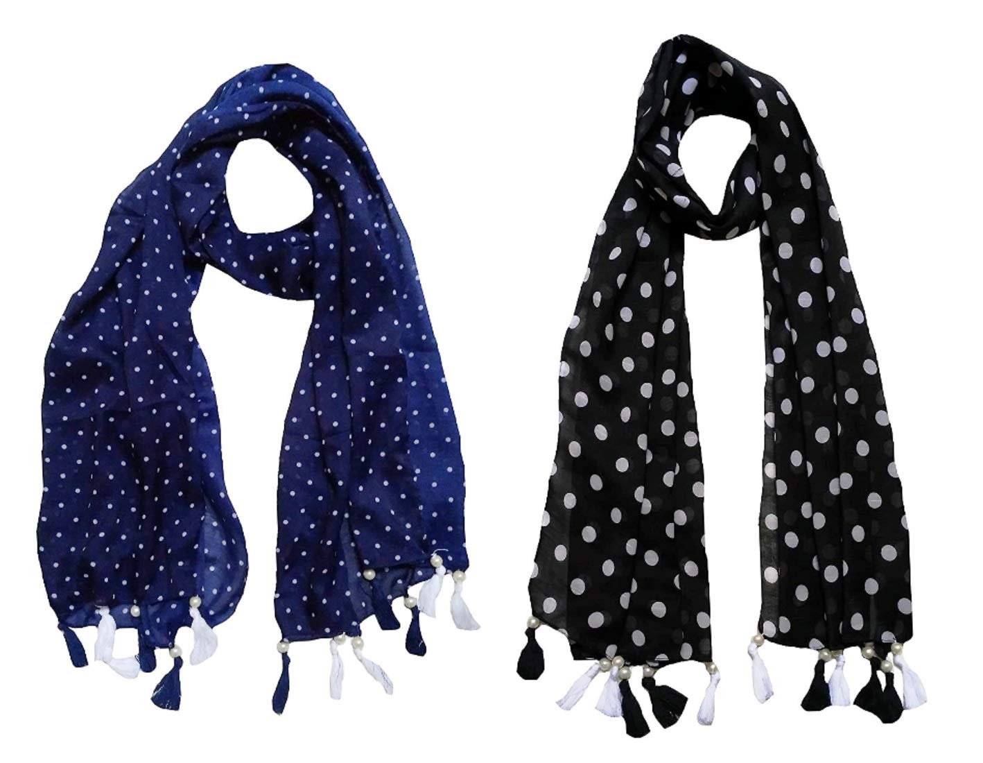 FABS COLLECTION™ Women's Printed Chiffon Multicolored Scarf & Stoles with Pearl Tassels Set of 2(C2-27)