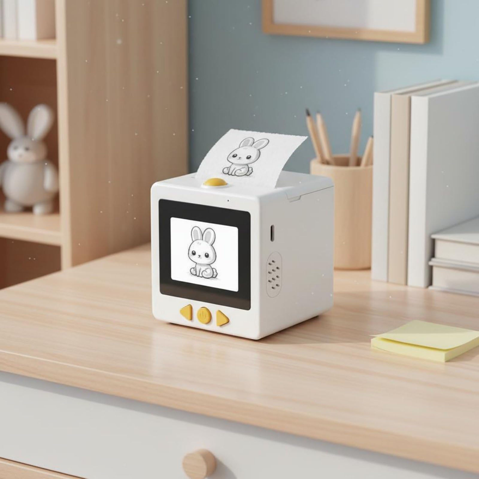 Children Photo Printer Stampante Fotografica per Bambini Mini Stampante Termica Stampante Adesivi con Workflow Vocale Schermo 2.4 Pollici Materiale, Array, Bianco