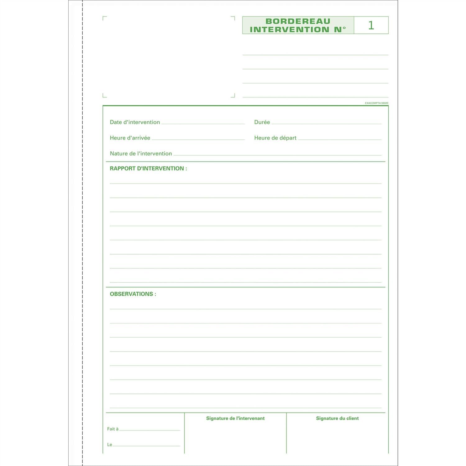 EXACOMPTA Lot de 5 Manifolds Rapports d'intervention 29,7x21cm - 50 feuillets autocopiants - Blanc