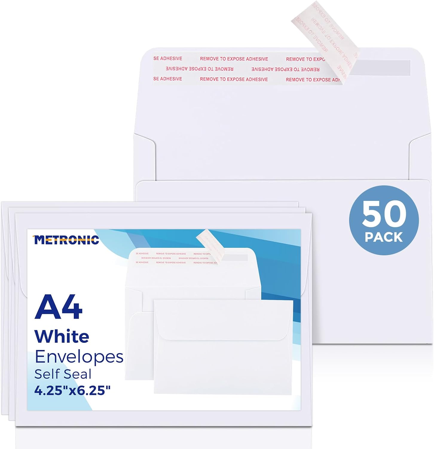 Metronic 50PACK A4 4X6 Envelopes, 4-1/4 X6-1/4 Inch White Self Seal Photo Envelopes for Invitations Envelope for Birthday, Weddings, Graduations, Baby Shower, Postcards, Gift Cards, Mailing white A4 (4.25x6.25in)-50PCS
