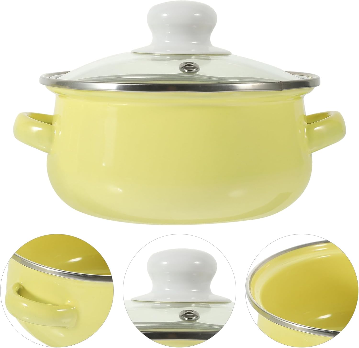 3pcs Retro Enamel Stockpot Set Stew Bean Cooking Pot with Lid Handle Vintage Thicken Soup Pot Kitchen Induction Stock Pot Deep Enamelware Yellow/128, 464895