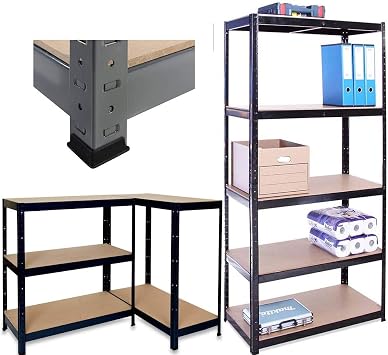5 Tier Heavy Metal Shelving Unit, 175KG Per Shelf, for Workshop, Shed, Office, Garage, 180x90x40cm