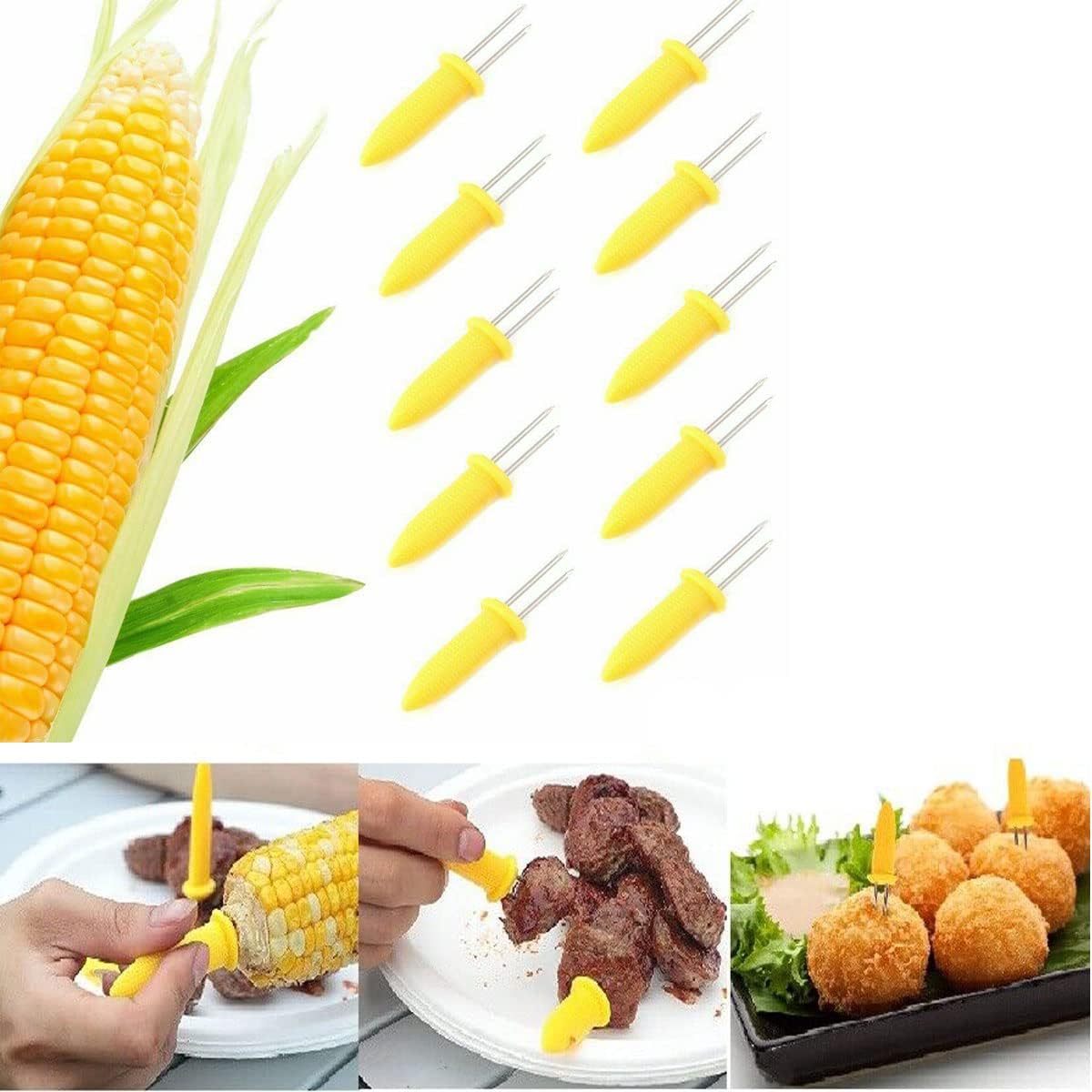 12x Corn Cob Holders Forks, Stainless Steel Corn on The Cob Skewers