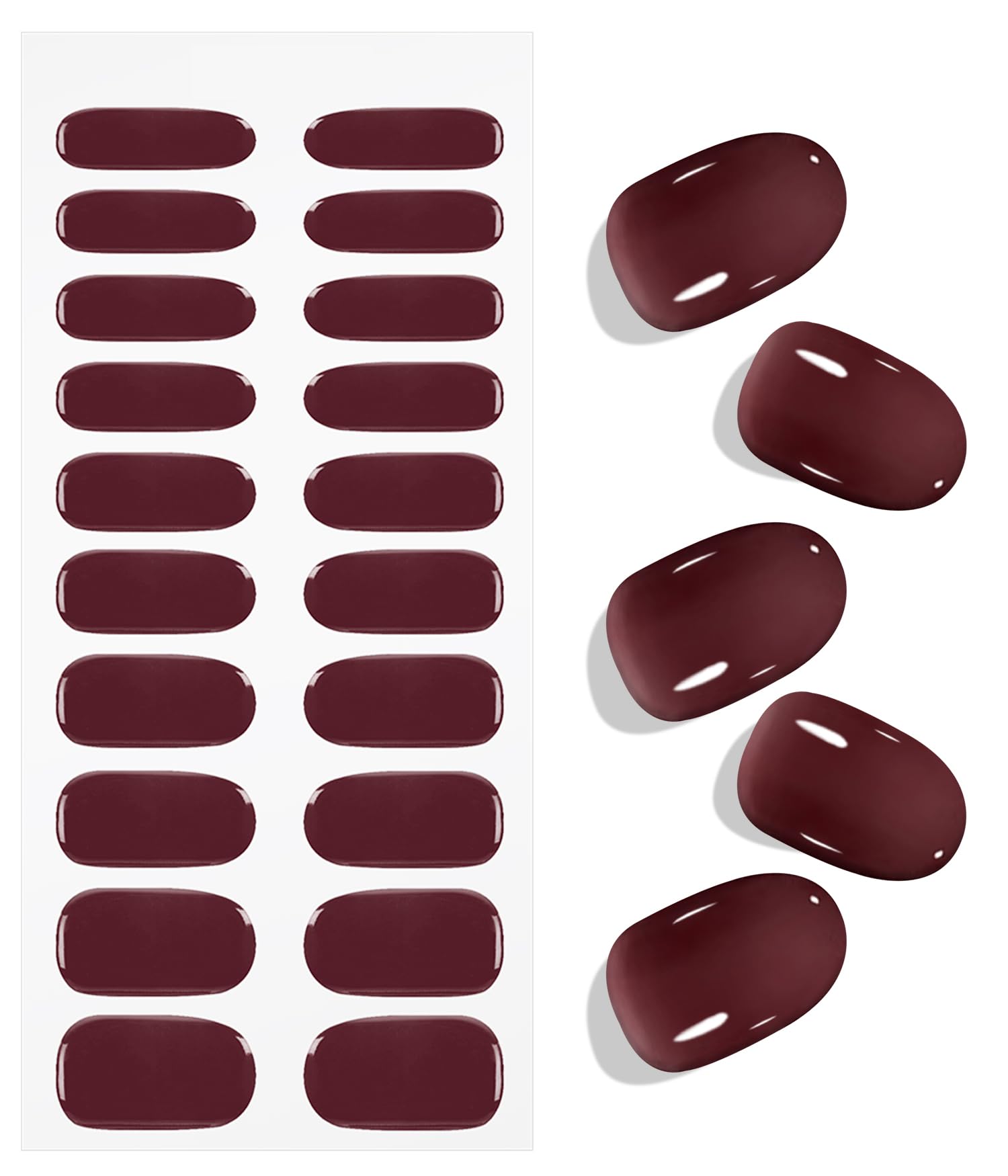 JMEOWIO Gel Nail Stickers Wine Red Semi Cured Gel Nail Strips Wraps UV/LED Nails Art Design Decoration Accessories