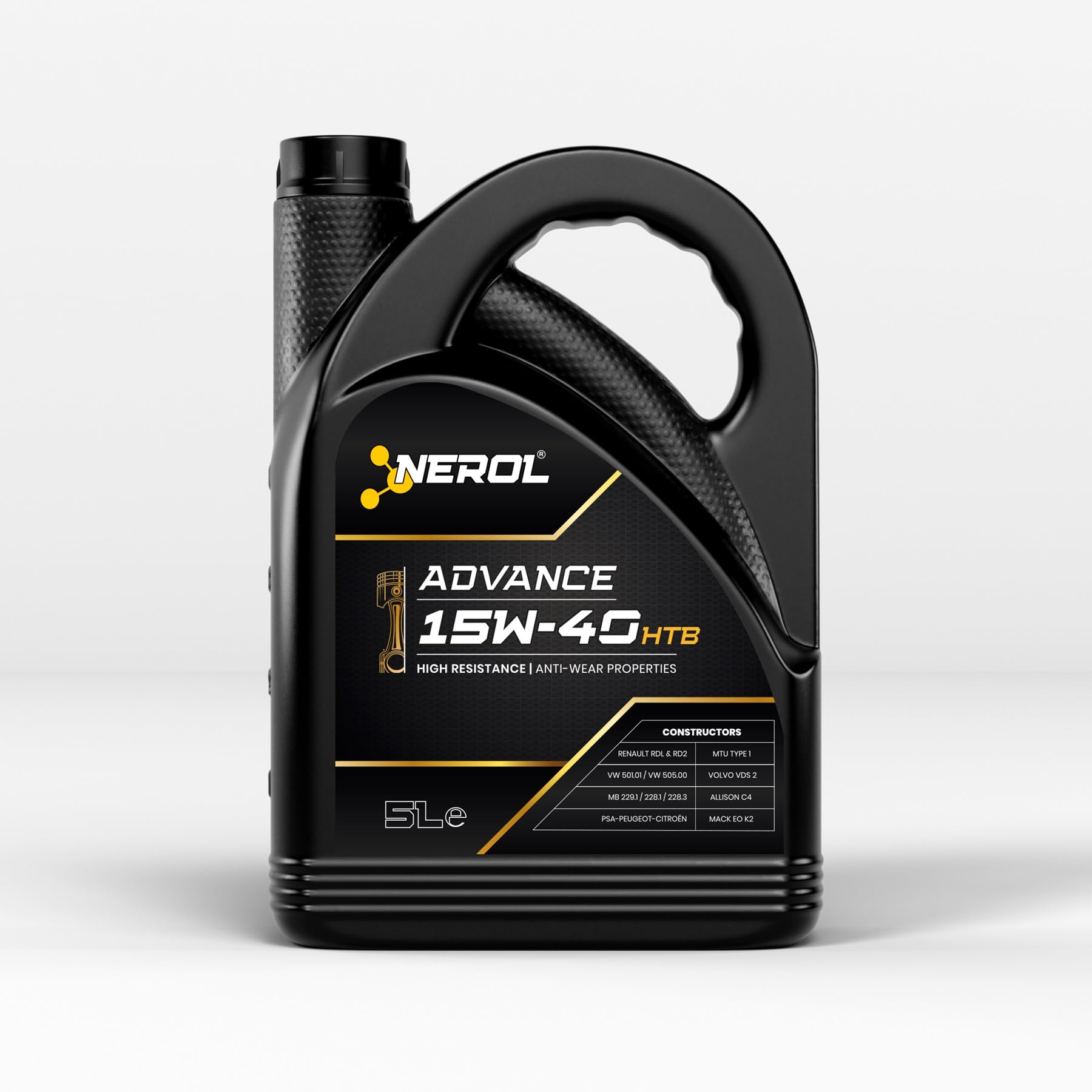 NEROL Aceite de Motor Sintético Para Coche 4T Advance - HTB 15W-40 Acea A3 / B3 - A3 / B4 - E2, Api SM - CF-4, 5 Litros Lubricante Vehículos (5 LITROS)