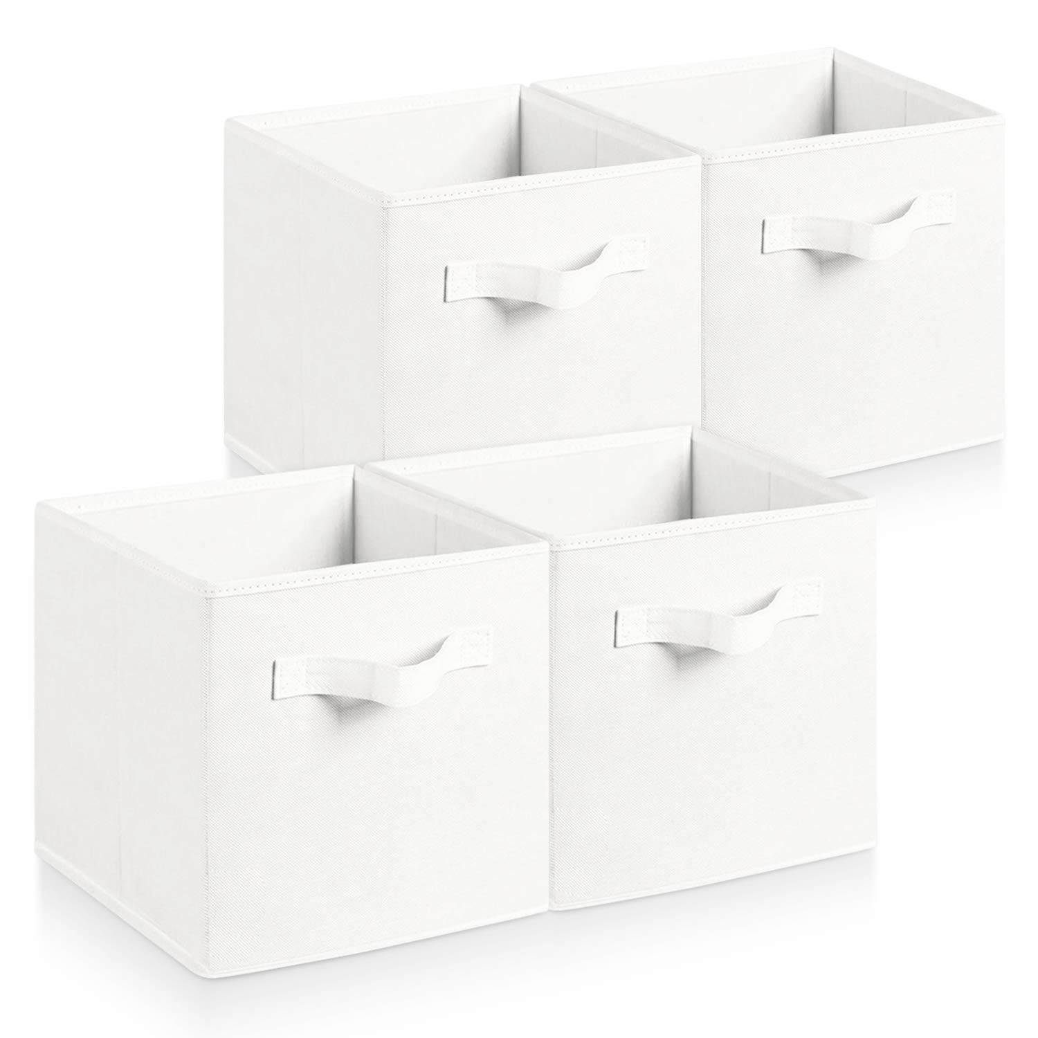 Hibtn Set of 4 Foldable Storage Box, Fabric with Handles Storage Cubes And Cloth Storage Organizer Drawer For Closet And Toys Storage,27 x 27 x 27 cm, White โ image 1