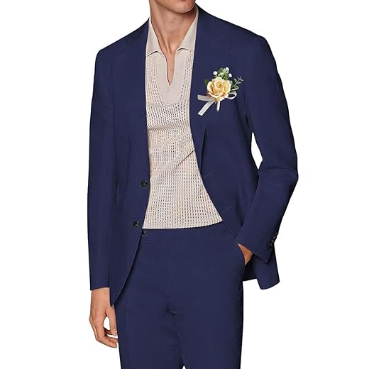 Netsky Terno masculino de linho de 2 peças slim fit casual vintage terno de linho leve smoking terno praia casamento