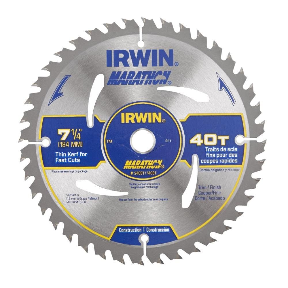 IRWIN Tools MARATHON - Hoja de sierra circular con cable de carburo, 7 1/4 pulgadas, 40T (14031)