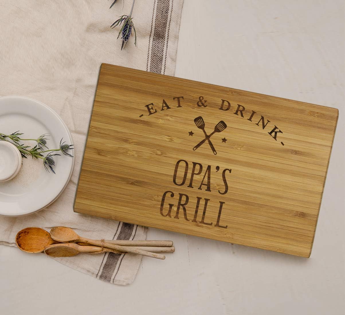 Andaz Press Large Bamboo Wood BBQ Cutting Board Gift, 17.75 x 11-inch, Opa's Grill, 1-Pack, Laser Engraved Serving Chopping Board Christmas Birthday Chef Kitchen Ideas