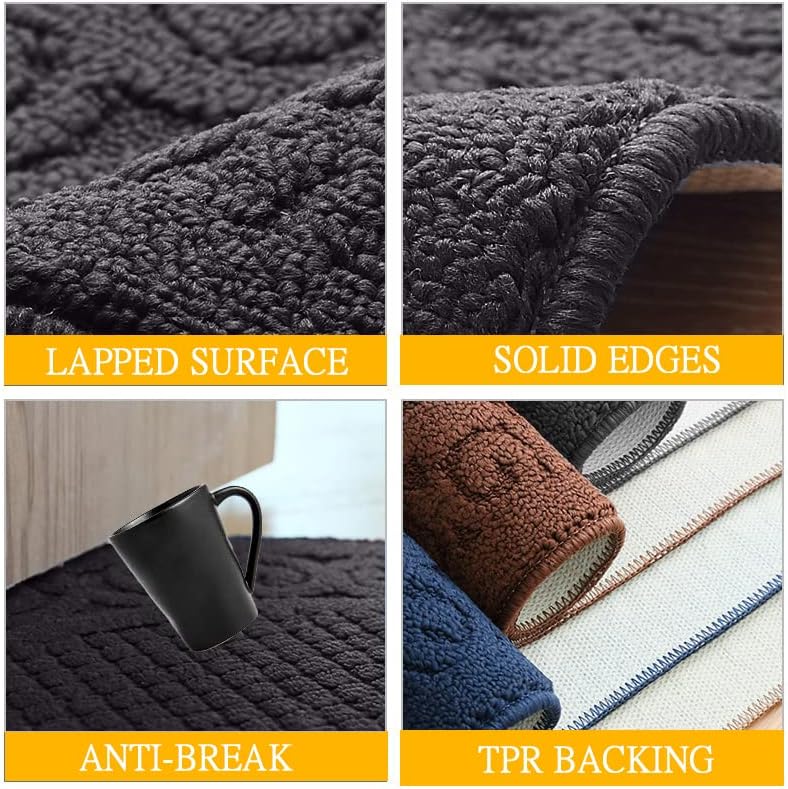 Miniatura 4 de Tapetes de cocina grises para suelo, 2 piezas de 18 x 30 pulgadas, antideslizantes, lavables, alfombra de pie absorbente, alfombra de medio círculo