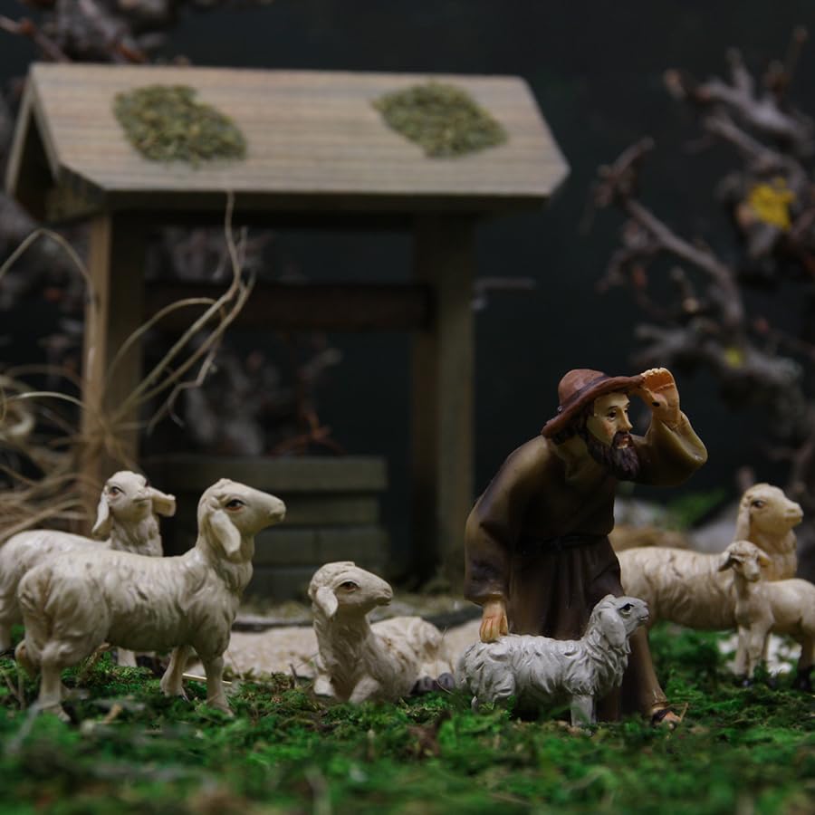 Krippenfigur Hirte Mit Schaf - Handbemalt 7cm Für Weihnachtskrippe  Handbemalte Krippenfigur Hirte Mit Schaf 7 Cm, image size:900x900