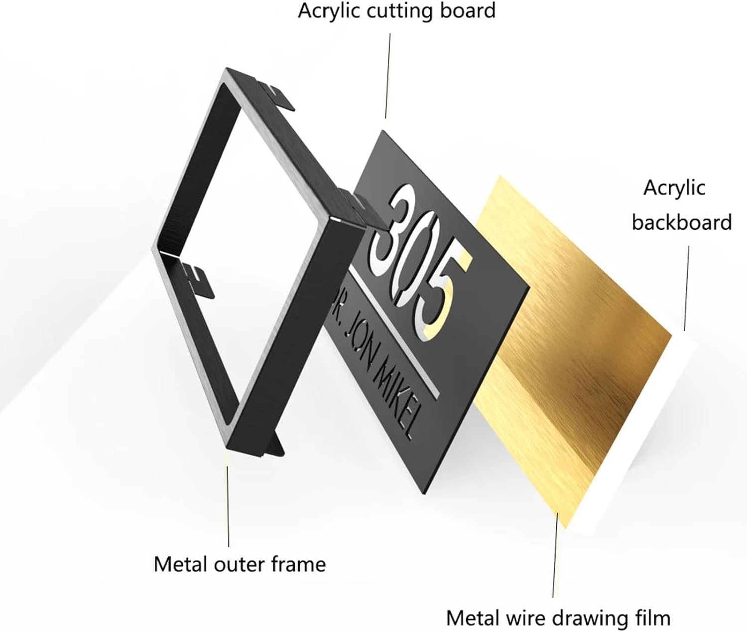 Personalized Outdoor House Number Acrylic House Plate Metal Frame Brushed Lettering Street Number (180 * 180 * 11MM)