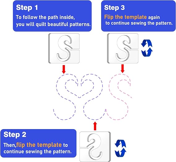 Kapyoo Free Motion Quilting Templates Set Quilting Rulers and Templates Quilting Templates for Machine Quilting Quilting Supplies Quilting Design with 32Pcs Non-Slip Grips (Heart Shaped A&B V2)