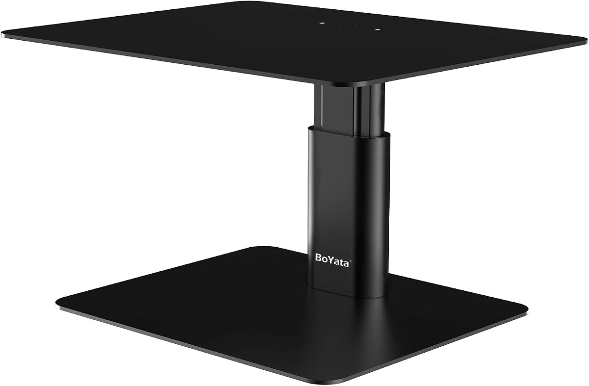 Monitor Stand, Adjustable Height Metal Desktop Riser, Black | Height-Adjustable Metal Riser with Open Storage Space Underneath for Monitors, Laptops, iMacs, PCs and TVs