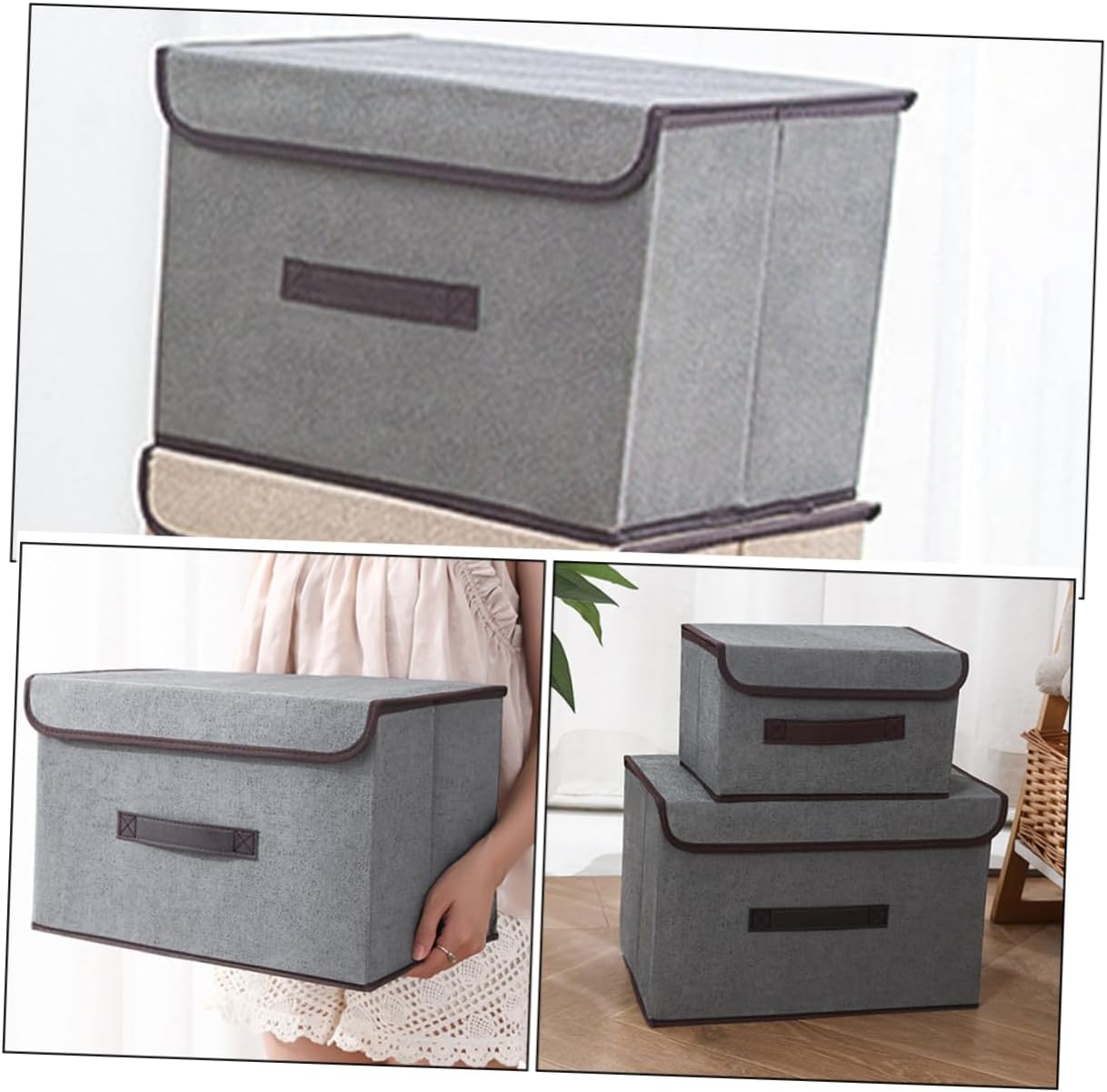 STOBAZA 3sets Foldable Storage Bins Lid Clothes Storage Containers for Closet Organization Space-saving Organizers