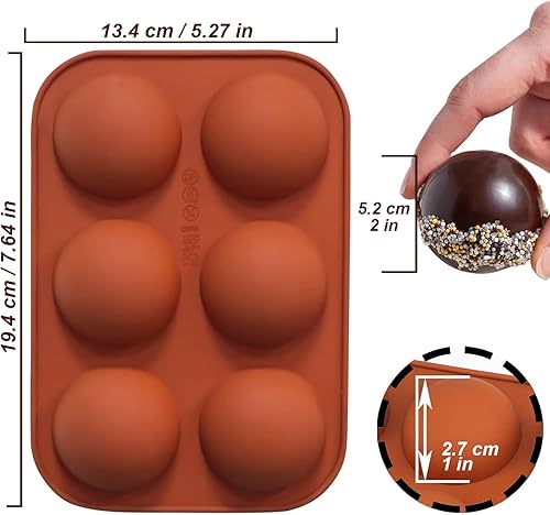 Miniatura 18 de Paquete de 3 moldes de silicona extra grandes de 5 cavidades, molde de media esfera antiadherente para hacer bombas de chocolate caliente de gran 5