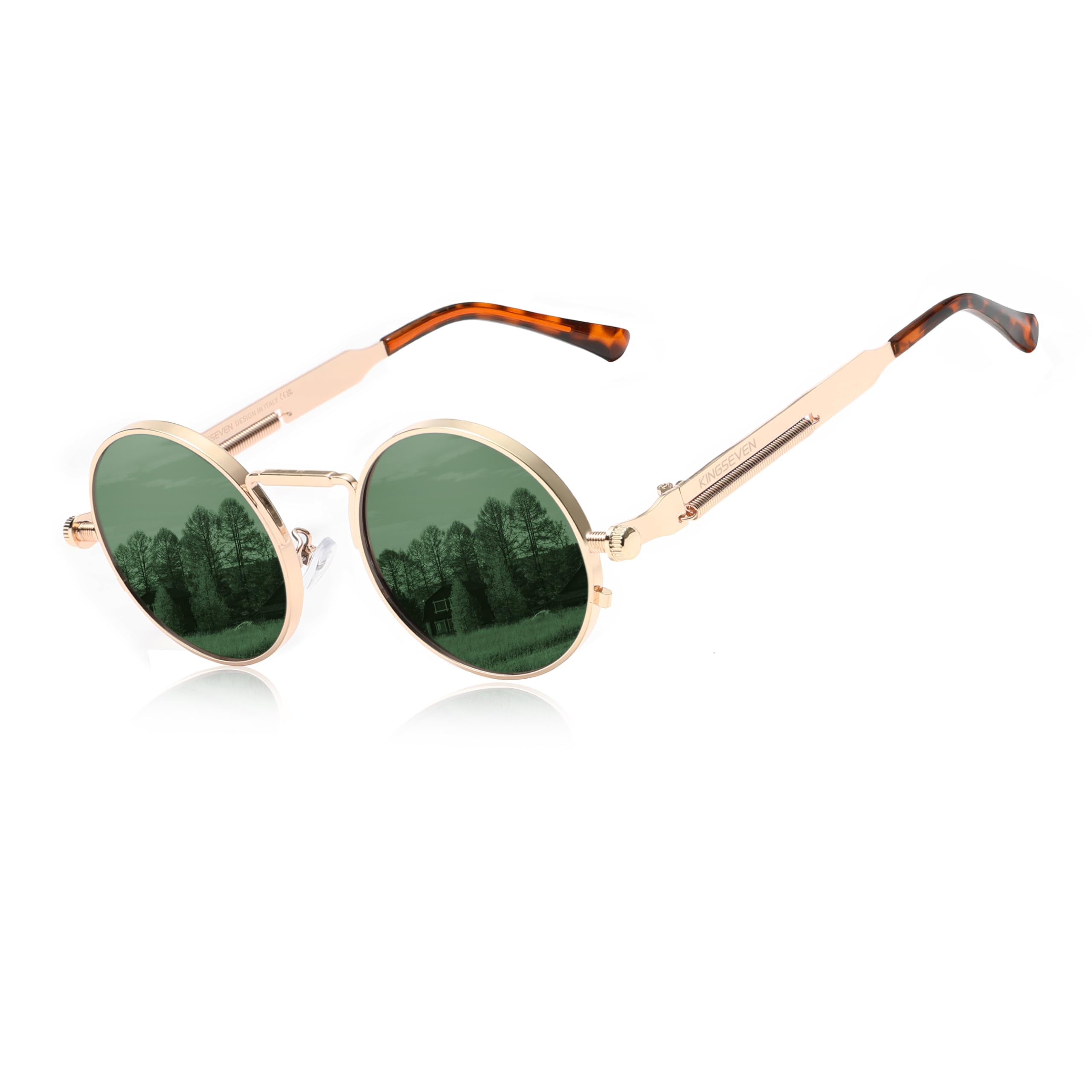 KINGSEVENQO6 Men's Round Sunglasses Polarised Classic Retro Gothic Steampunk Sunglasses Round with UV Protection