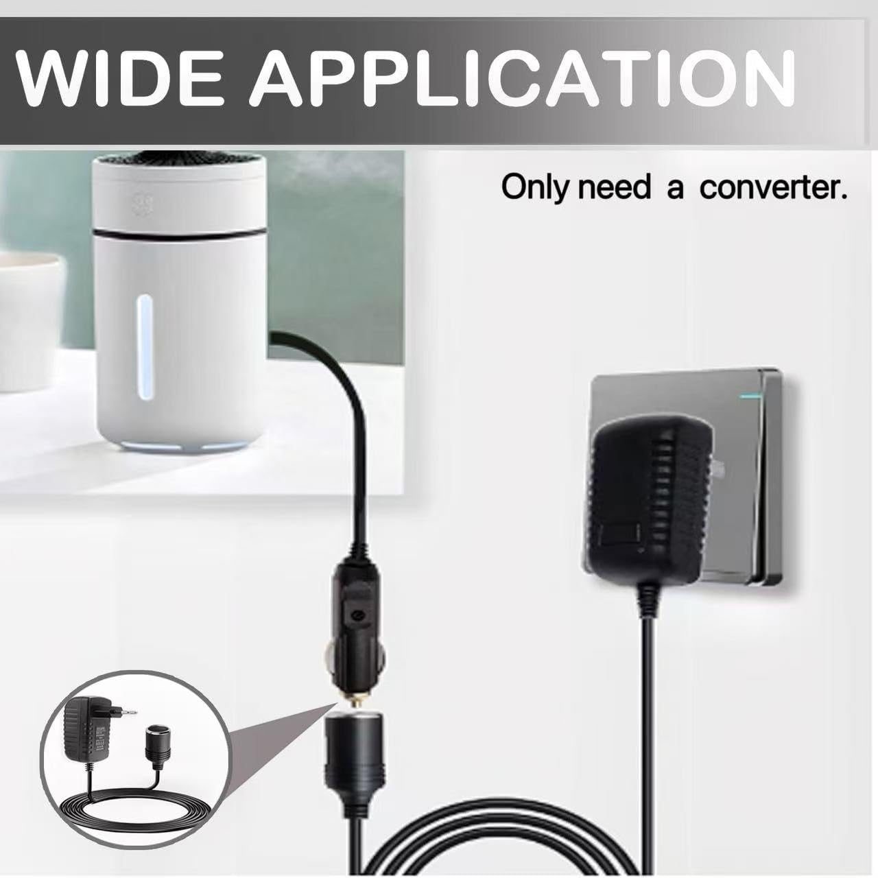 Adaptateur Allume Cigare Secteur, Convertisseur AC/DC Adaptateur Prise Allume-Cigare 12V 2A Remplacement de Convertisseur de Chargeur pour Voiture Aspirateur Réfrigérateur GPS Dashcam
