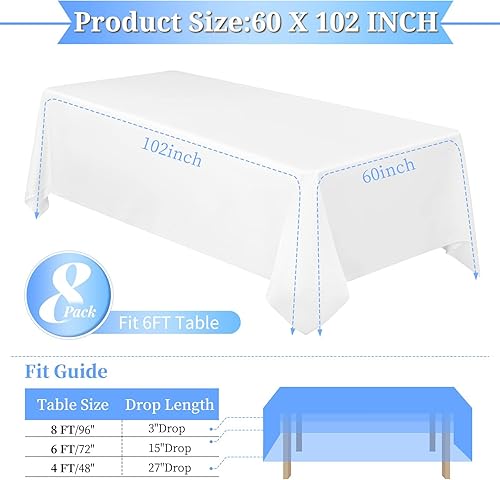Miniatura 29 de Paquete de 4 manteles redondos de poliéster blanco de 108 pulgadas, mantel circular resistente a las manchas y a las arrugas, lavable, para bodas