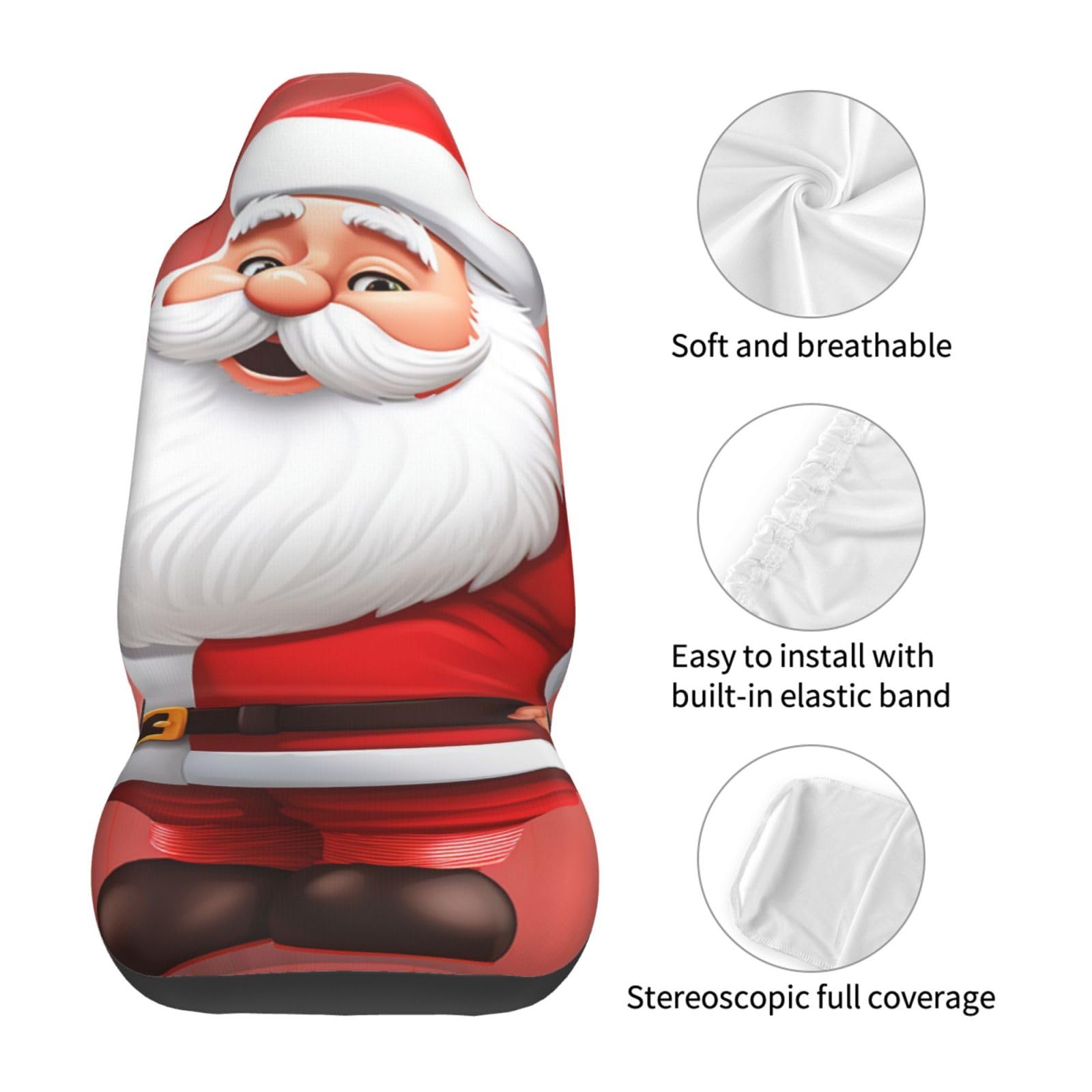 Set di 2 coprisedili anteriori per auto, lavabili, con stampa di Babbo Natale, universali, per sedili anteriori, adatti per accessori auto