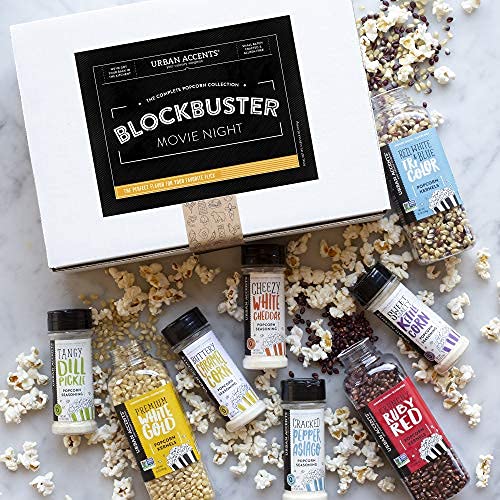 Urban Accents Blockbuster, Movie Night Popcorn Kernels Gift And Popcorn Seasoning Variety Pack (Set Of 10)-3 Kernels, 6 Popcorn Seasonings And 2 Sets Of 8 Retro Boxes #TOP1