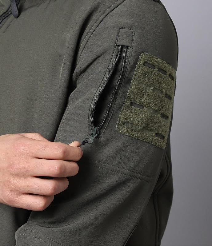 Image of MOUNTMILLER Men's 12 Zipper Softshell Hooded Tactical Jacket | Water-Repellent, Multi-Pocket, Abrasion-Resistant - Perfect for Outdoor Activities, Hiking, and Trekking