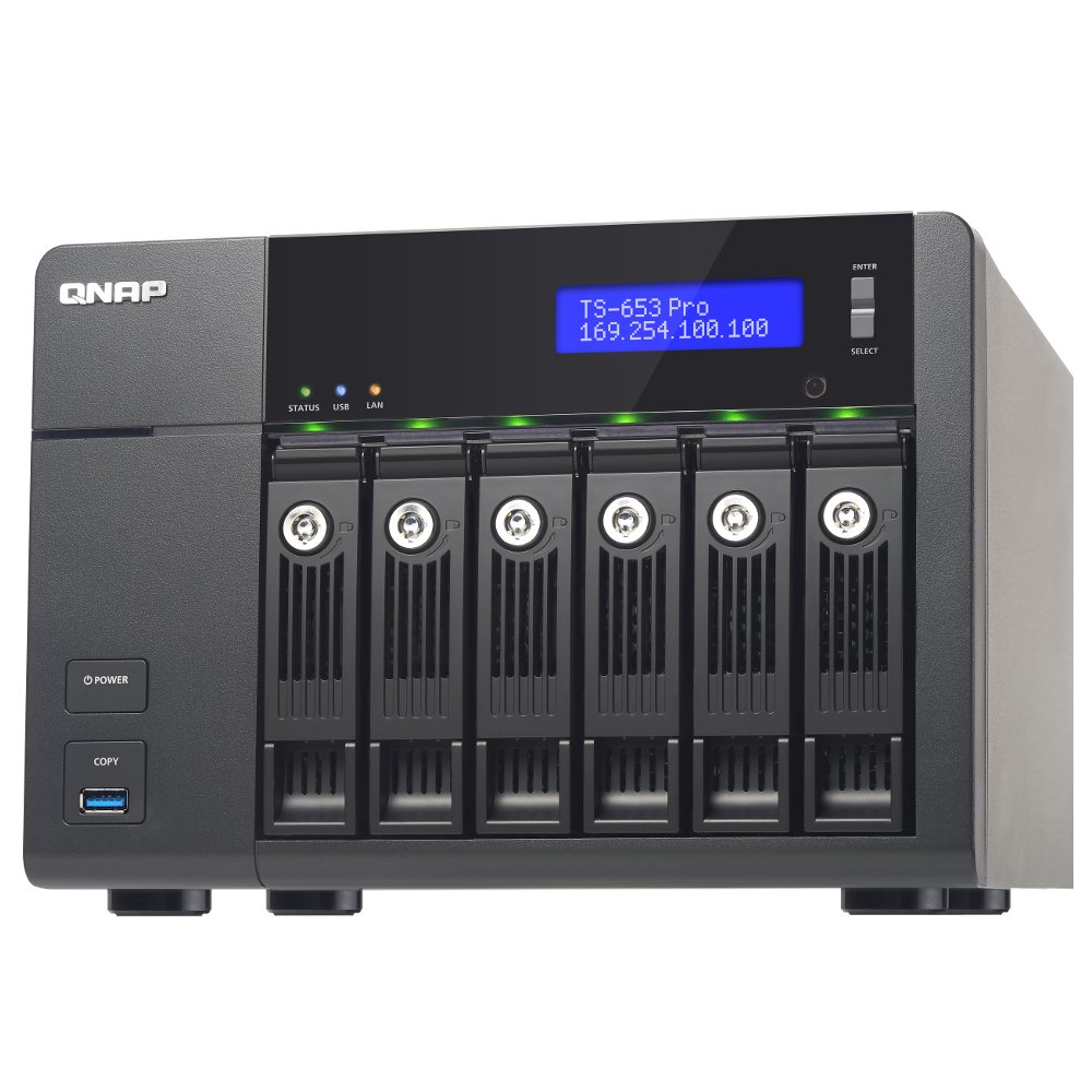 QNAP TS-653 Pro-8G - Serveur de Stockage en Réseau NAS pour 6 Disques Durs, Processeur Quad Core Intel Celeron 2.0GHz, 8Go RAM, 4 Ports Gbe LAN, USB 3.0, HDMI, Châssis Vide