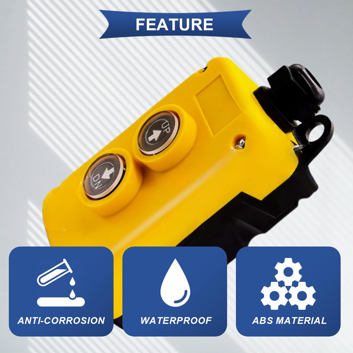 Interrupteur de commande à distance étanche DC 12V pour bennes basculantes, avec fonction momentanée et connecteur pour fourches. Compatible avec les bennes basculantes